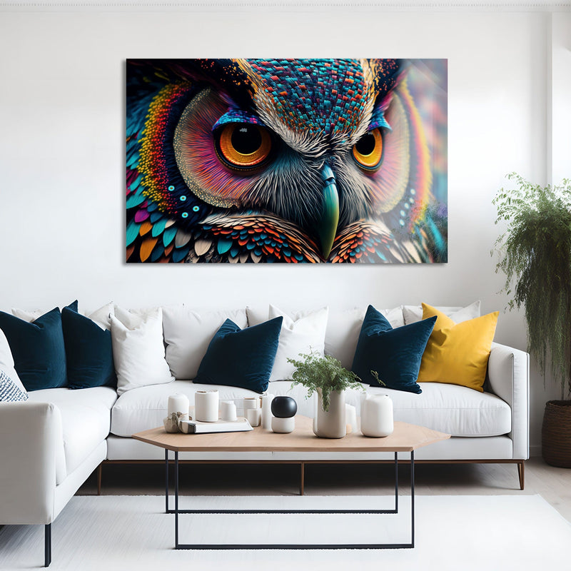 Artronauts Glass Print Colourful Owl