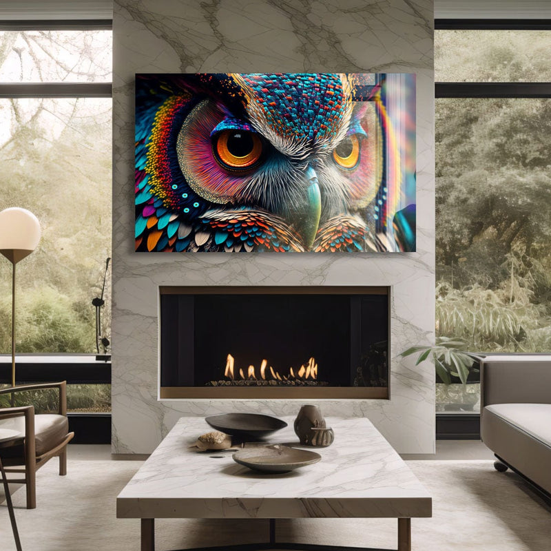 Artronauts Glass Print Colourful Owl
