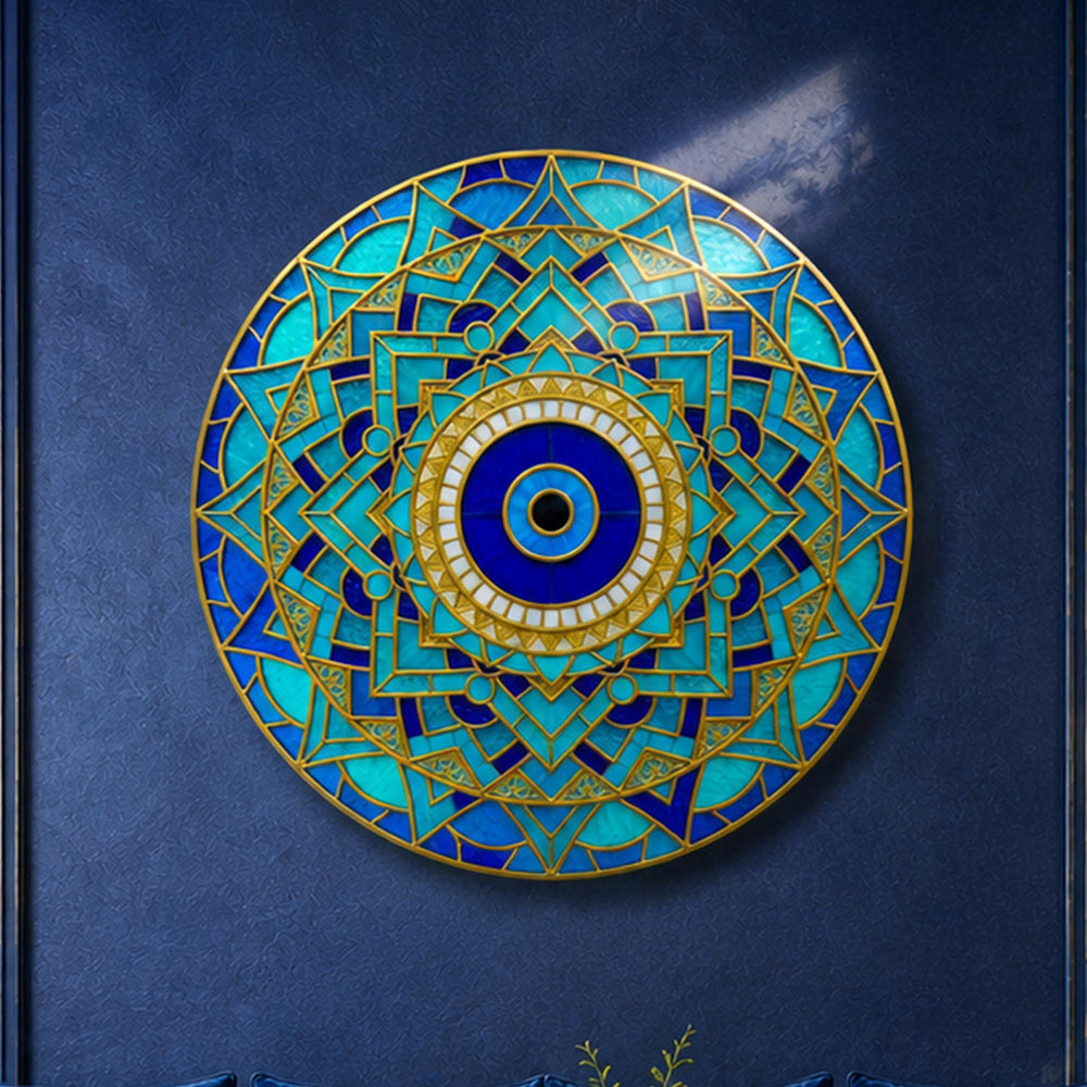 Sapphire Geometric Eye — tempered glass, ultra HD print, ready to hang