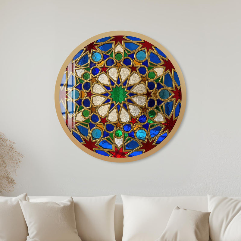 Moroccan Star Mosaic Medallion with gold frame