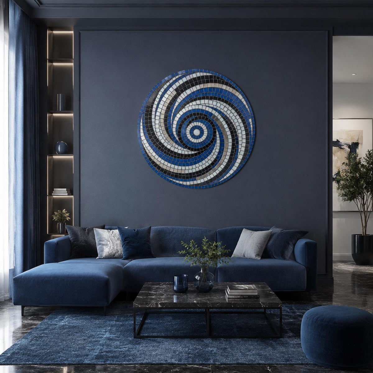 Midnight Mosaic Spiral in a modern room