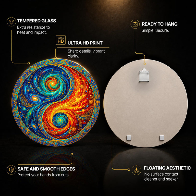 Cosmic Yin Yang with walnut frame