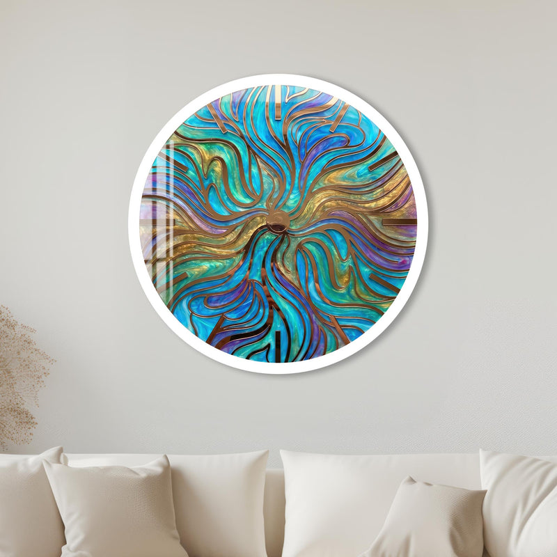 Stained Glass Radial Swirl with white frame