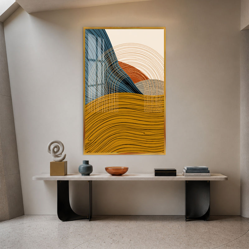Waves and Rising Sun with gold frame