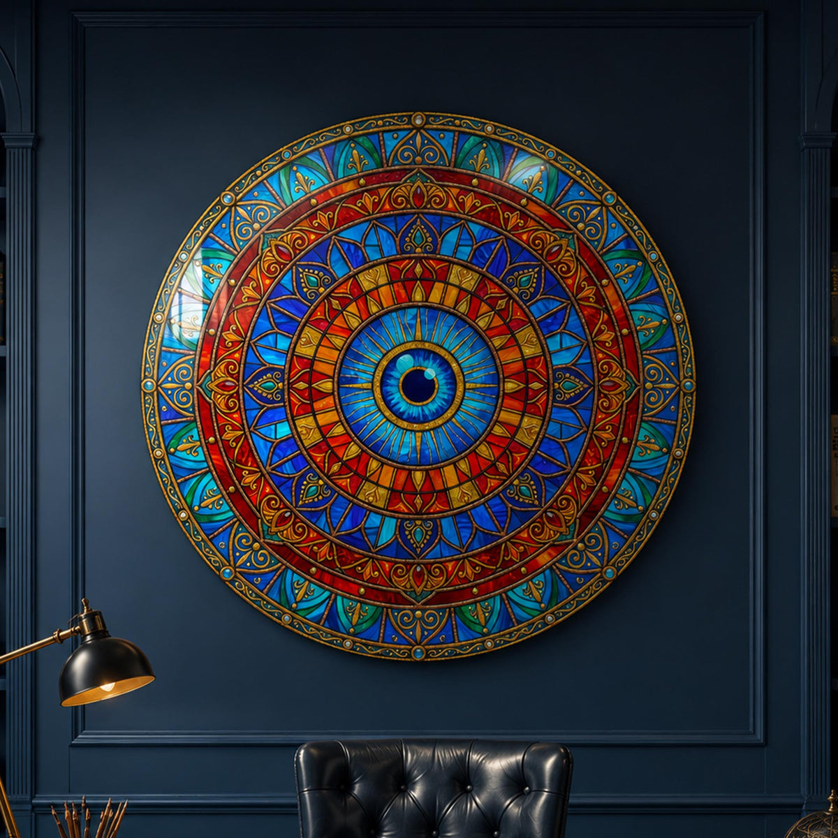 Solar Mosaic Eye — tempered glass, ultra HD print, ready to hang