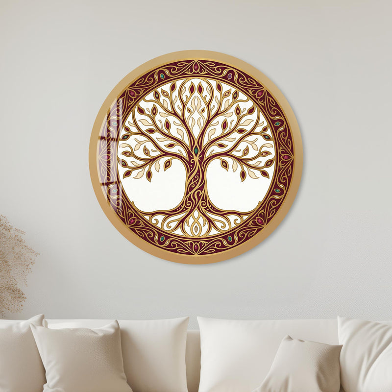 Jewelled Burgundy Tree Of Life with gold frame