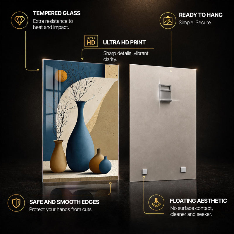 Midnight Vase Harmony — tempered glass, ultra HD print, ready to hang
