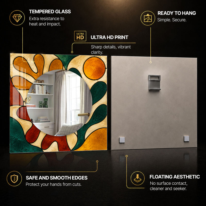 Retro Botanical Glow — tempered glass, ultra HD print, ready to hang