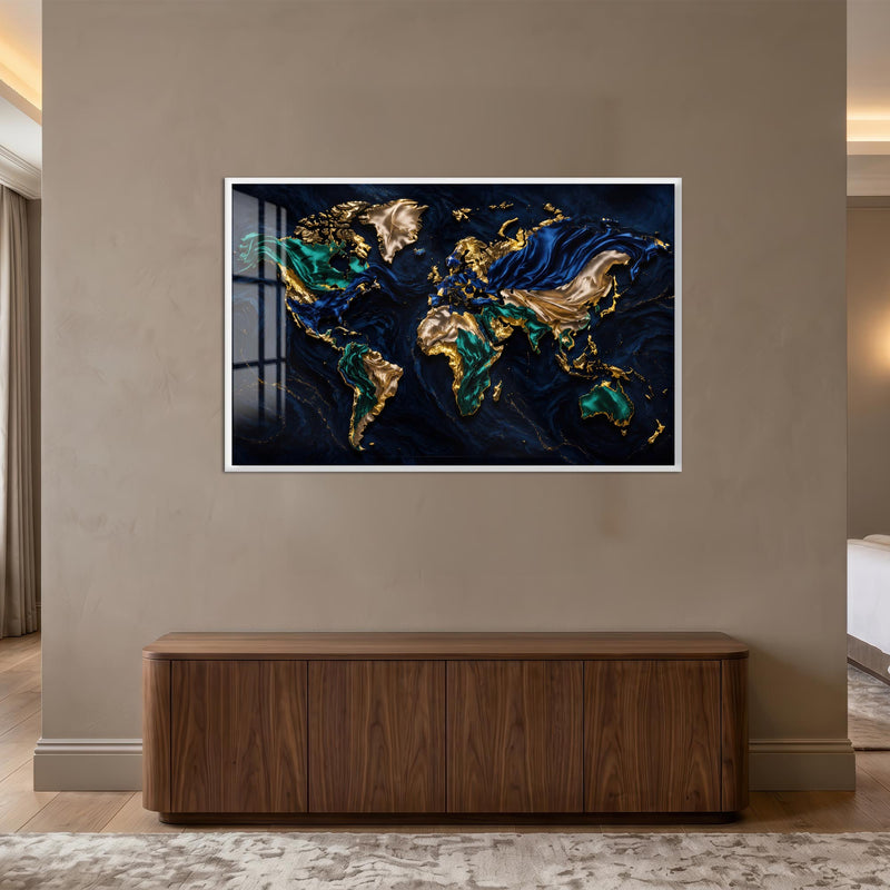 Gilded World Map with white frame