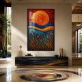 Artronauts Glass Print 12x18 cm | 4.7"x7.1" / Black Spiral Sun Meadow Glass Wall Art