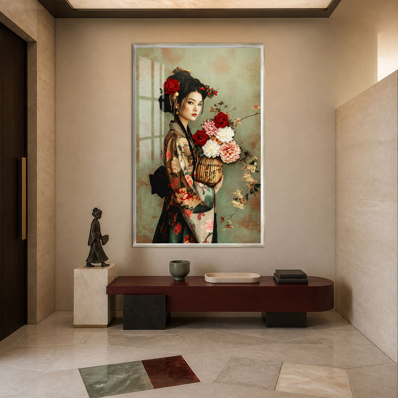 Rose Kimono with silver frame