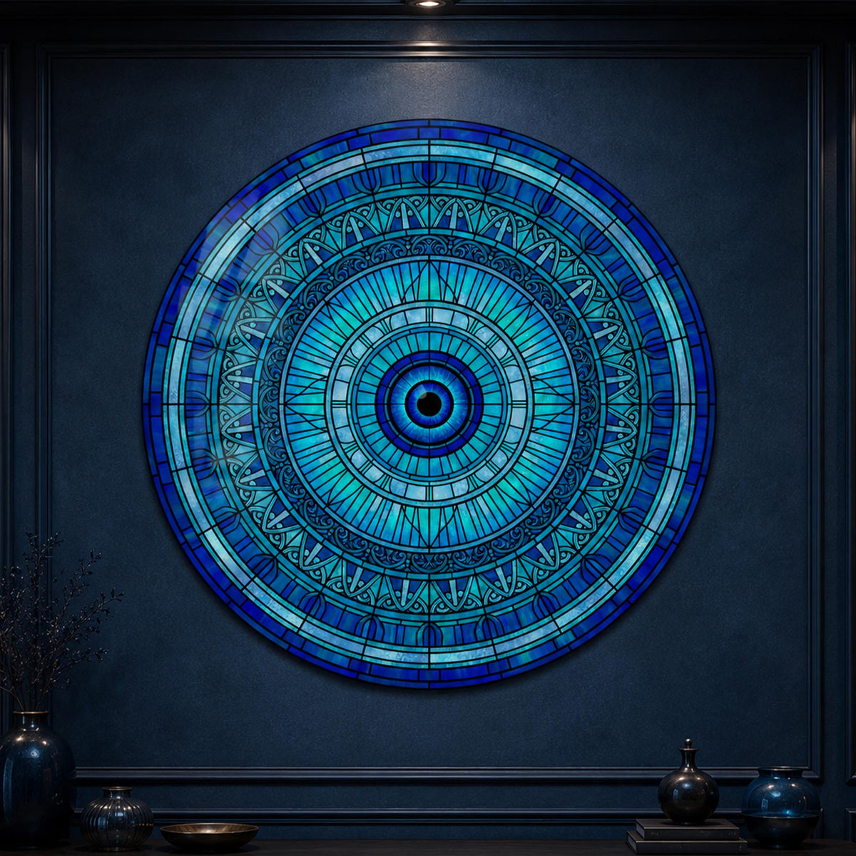 Turquoise Mosaic Mandala — tempered glass, ultra HD print, ready to hang