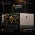 Golden World Map — tempered glass, ultra HD print, ready to hang