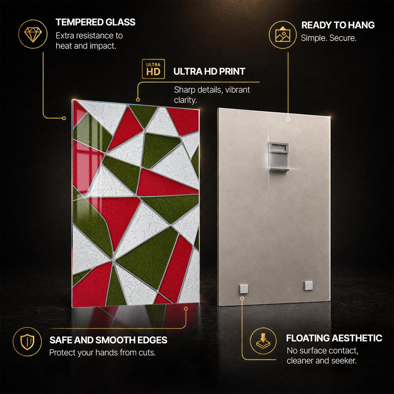 Crimson Mosaic — tempered glass, ultra HD print, ready to hang