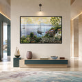 Coastal Sailboat Cove with black frame