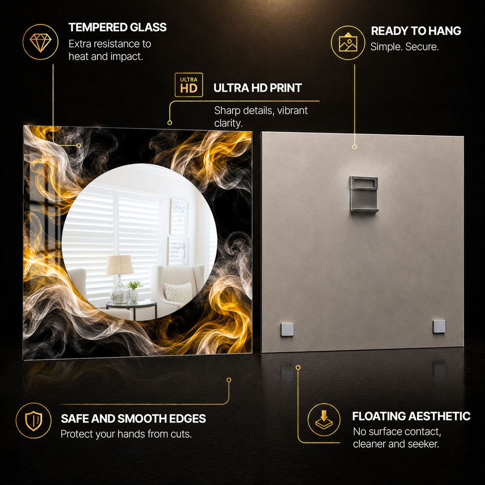 Golden Smoke Halo — tempered glass, ultra HD print, ready to hang