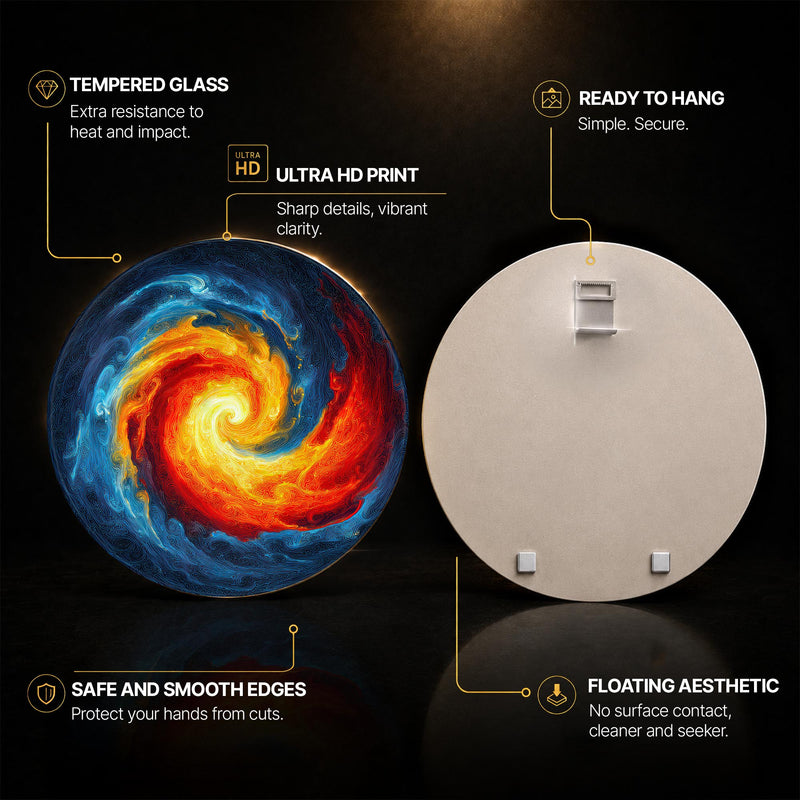 Elemental Vortex — tempered glass, ultra HD print, ready to hang