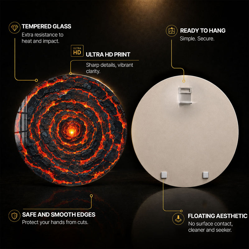 Molten Core Spiral — tempered glass, ultra HD print, ready to hang