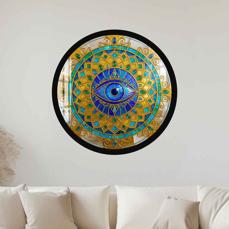 Jewelled Gold Evil Eye Mandala with black frame