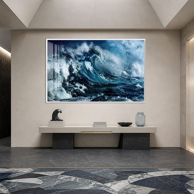 Artronauts Glass Print 18x12 cm | 7.1"x4.7" / White Powerful Ocean Wave Glass Wall Art