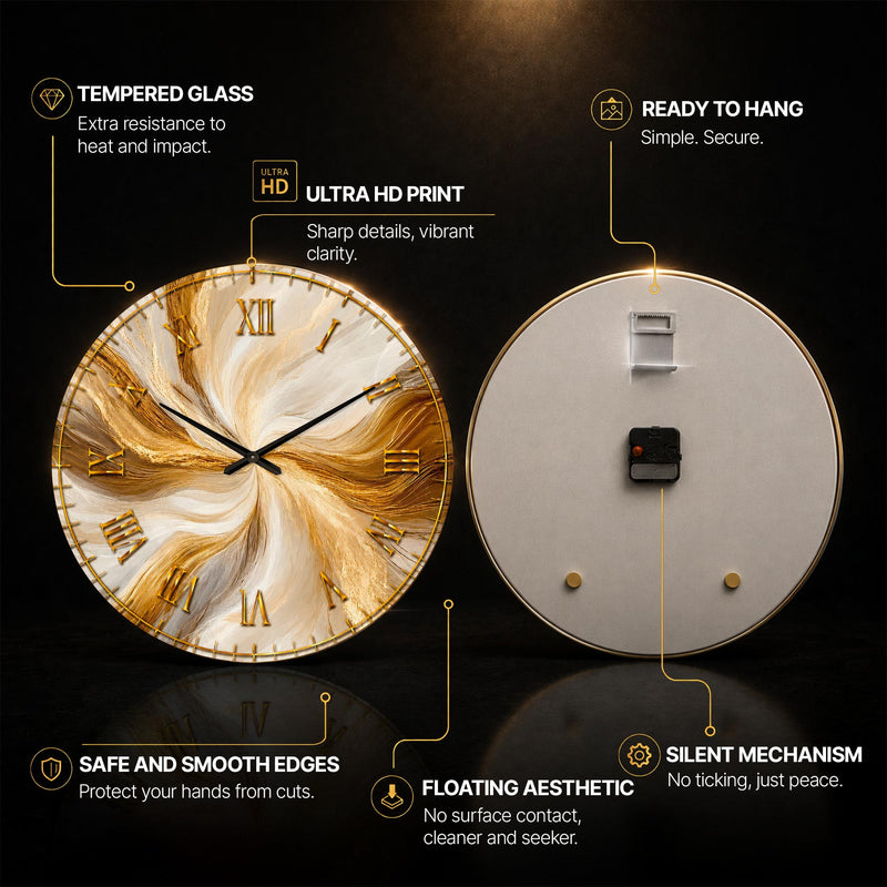 Golden Marble Swirl — tempered glass, ultra HD print, ready to hang