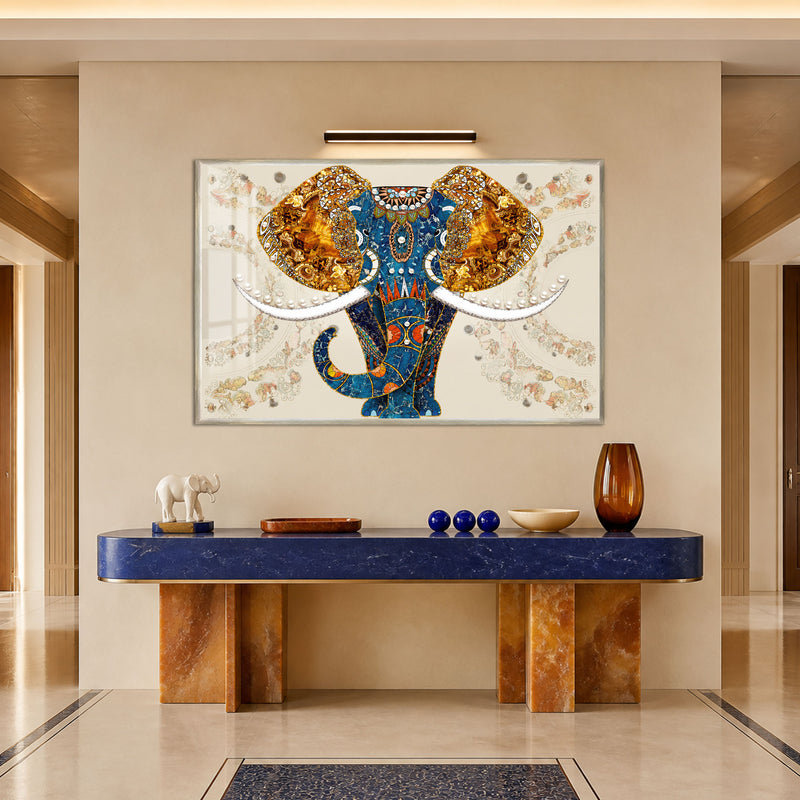 Mosaic Elephant Portrait with silver frame