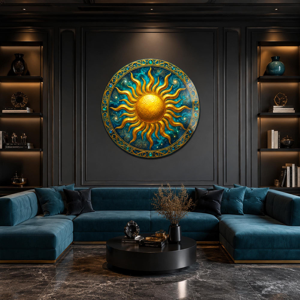 Cosmic Sun Medallion — tempered glass, ultra HD print, ready to hang