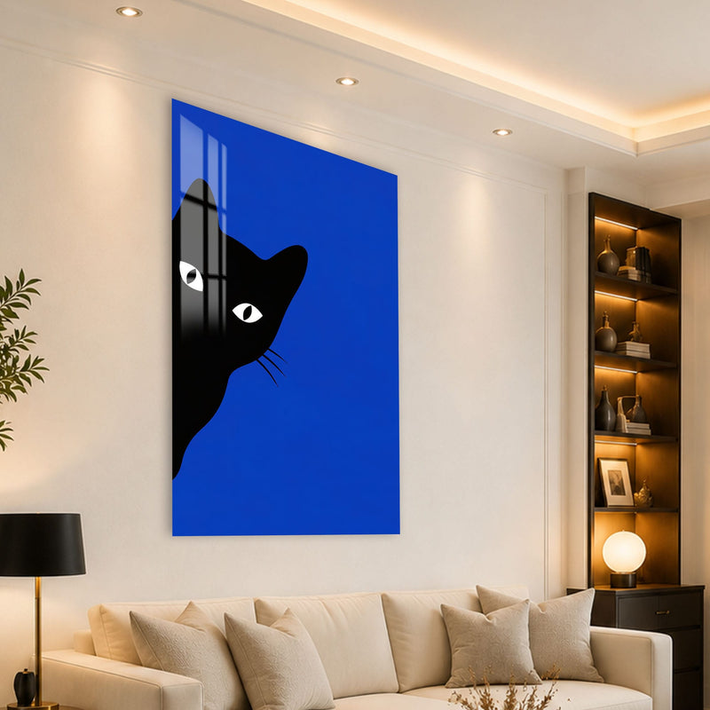 Artronauts Glass Print Curious Black Cat Glass Wall Art