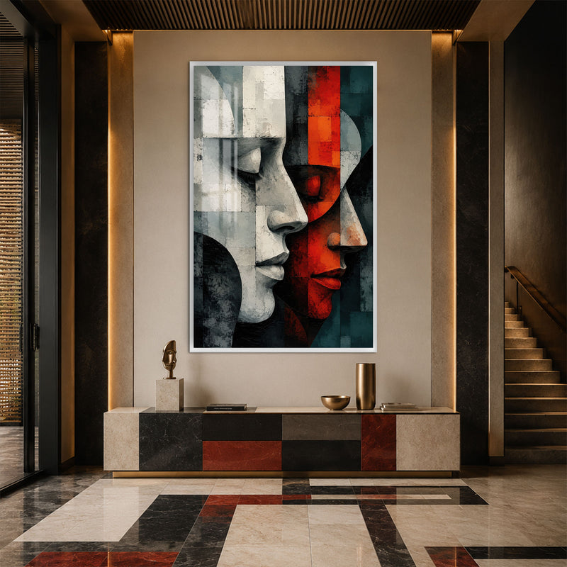 Artronauts Glass Print 12x18 cm | 4.7"x7.1" / White Faces in Contrast Glass Wall Art