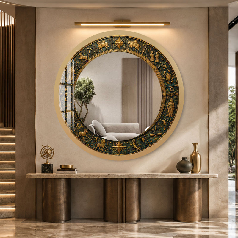 Celestial Zodiac Wheel with gold frame