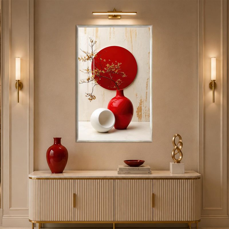 Crimson Vase Harmony with silver frame
