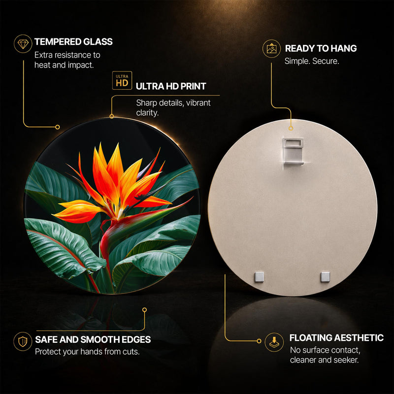 Tropical Bird Of Paradise — tempered glass, ultra HD print, ready to hang