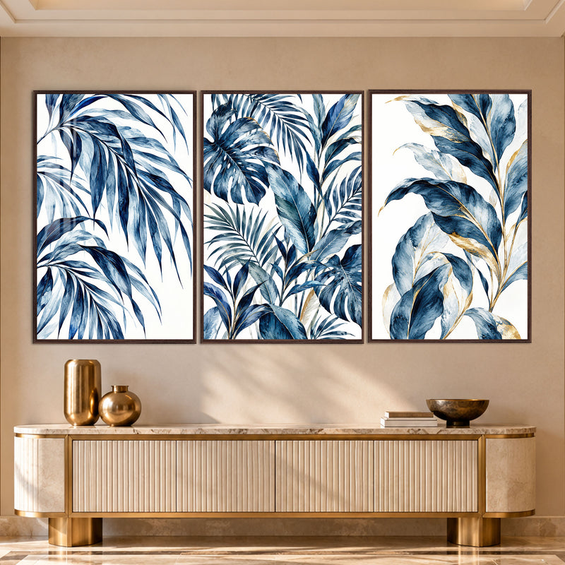 Blue Botanical with walnut frame