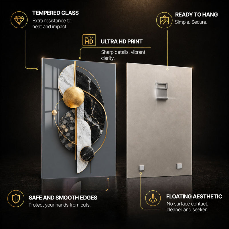 Golden Marble Harmony — tempered glass, ultra HD print, ready to hang