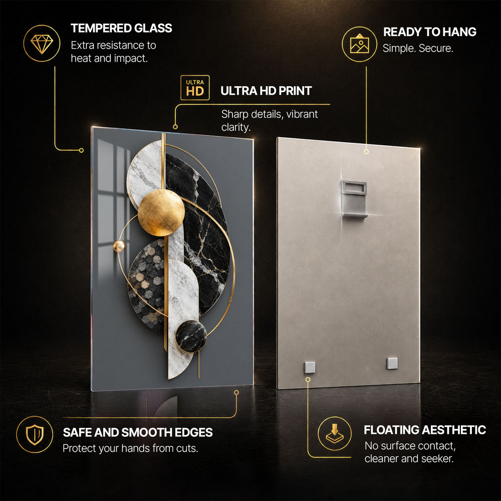 Golden Marble Harmony — tempered glass, ultra HD print, ready to hang