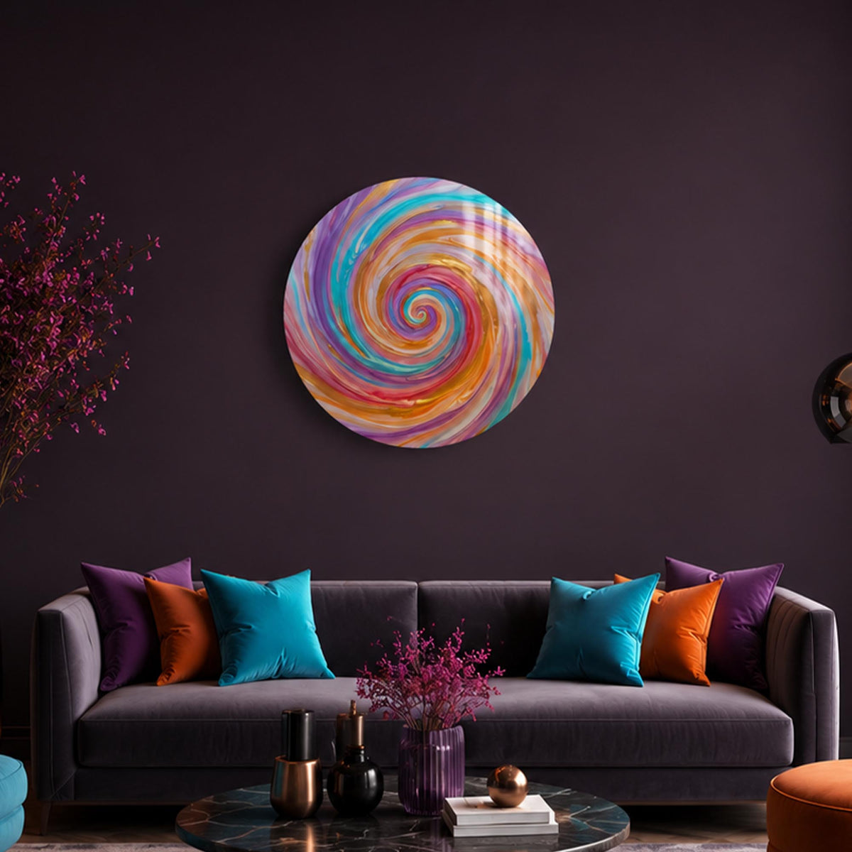 Candy Colour Spiral — tempered glass, ultra HD print, ready to hang