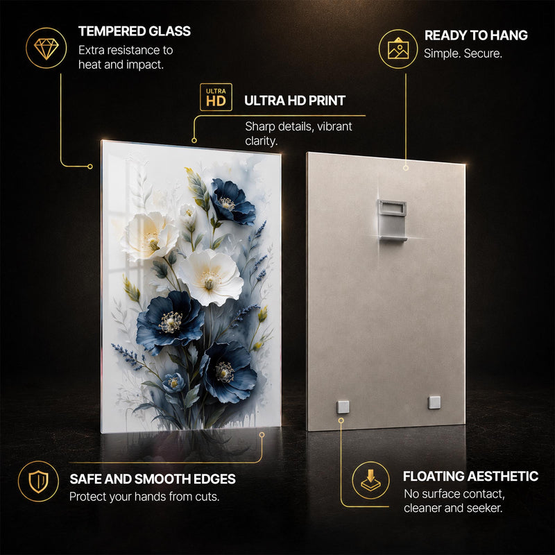 Midnight Poppy Bloom — tempered glass, ultra HD print, ready to hang