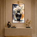 Blossoms in Black Vase with walnut frame
