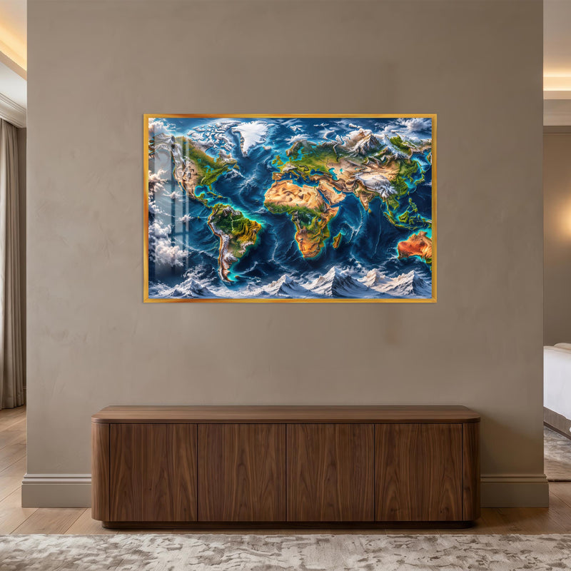 Majestic World Relief with gold frame
