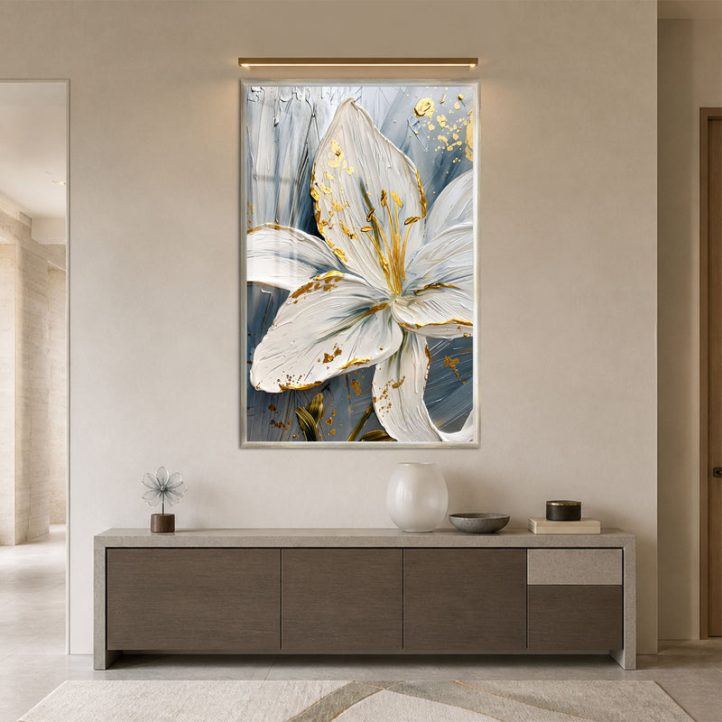 Golden White Lily with silver frame