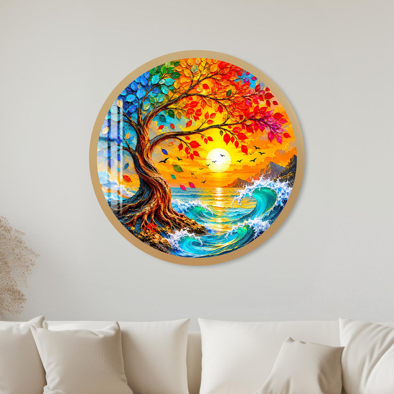 Rainbow Coastal Tree with gold frame