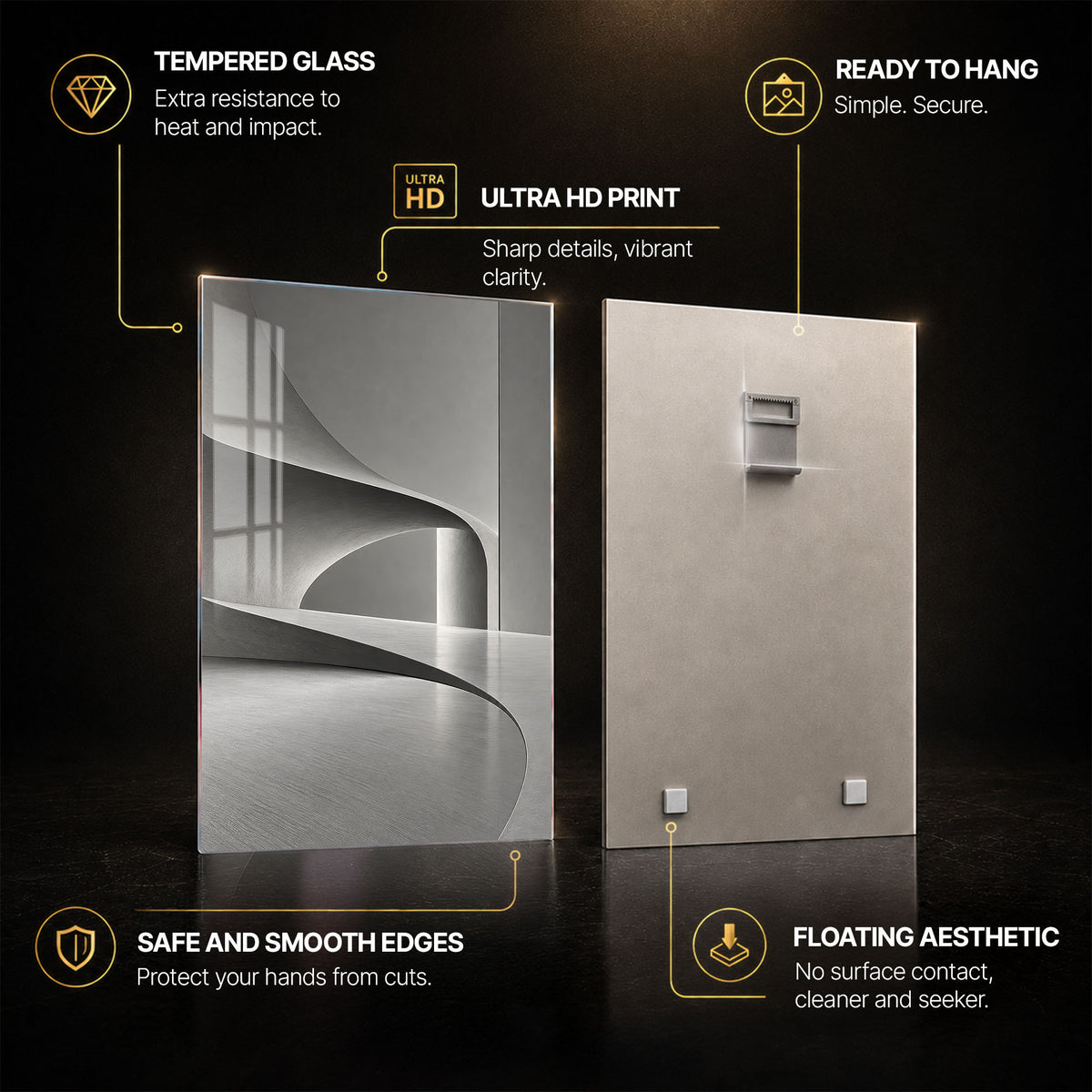 Sculptural Gray — tempered glass, ultra HD print, ready to hang