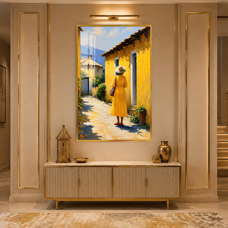 Woman in Yellow Street with gold frame