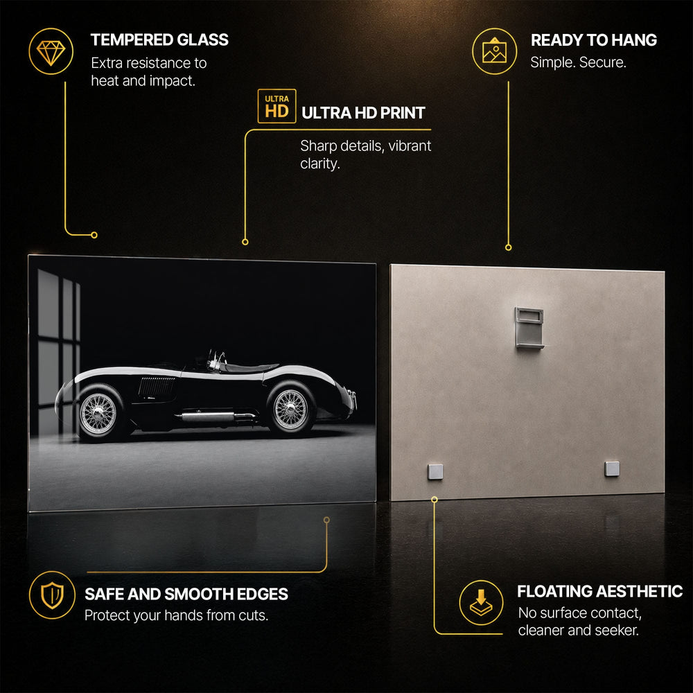 Artronauts Glass Print Classic Black Roadster Glass Wall Art