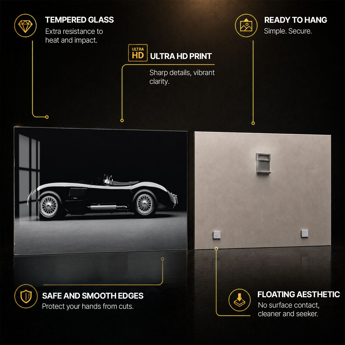 Artronauts Glass Print Classic Black Roadster Glass Wall Art