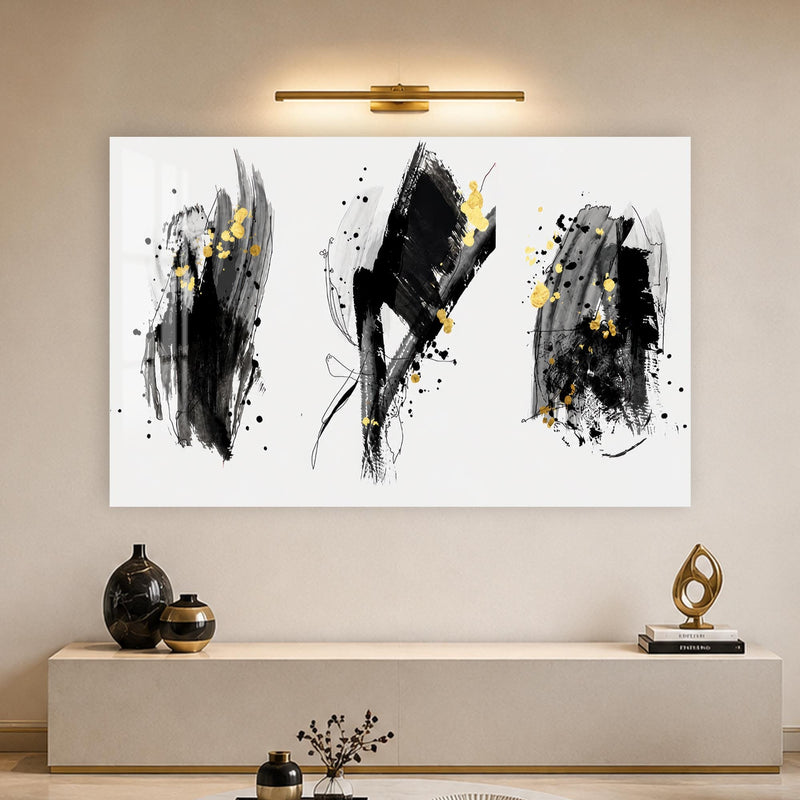 Artronauts Glass Print Ink and Gold Strokes Glass Wall Art