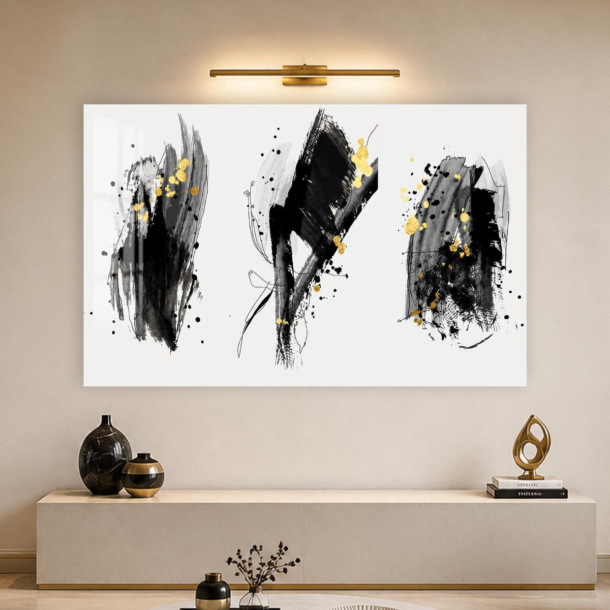 Artronauts Glass Print Ink and Gold Strokes Glass Wall Art