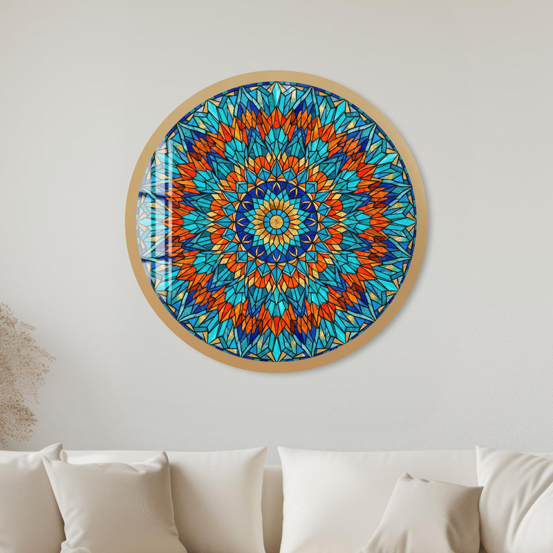 Crystal Flower Burst Mandala with gold frame