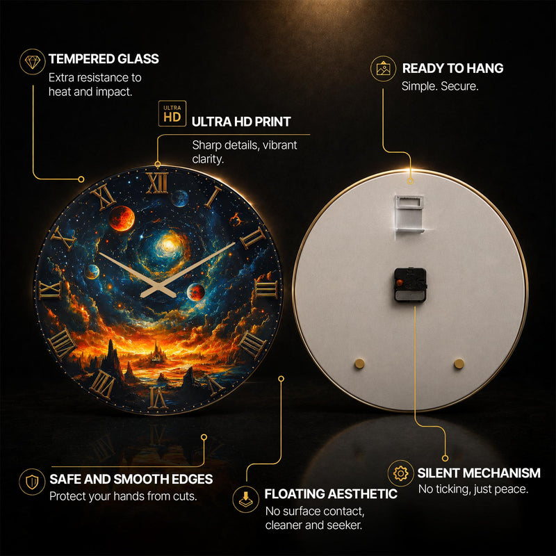 Cosmic Inferno — tempered glass, ultra HD print, ready to hang