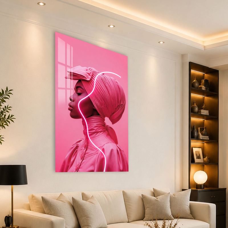 Artronauts Glass Print Pink Neon Profile Glass Wall Art